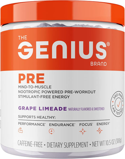 The Genius Brand Genius Pre - Synergistic Mind to Muscle Pre-Workout Powerhouse, Grape Limeade, 338 grams