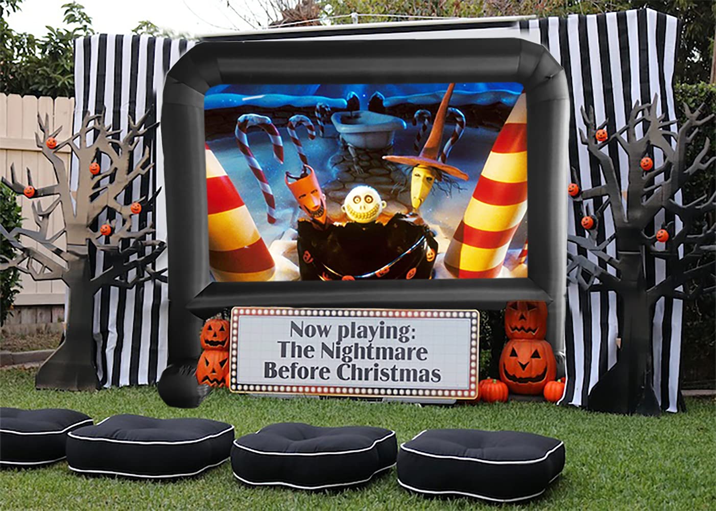 HuaKastro 14 FT Inflatable Projector Screen – One-Piece Design, Easy Setup Blow-Up Movie Screen with Quiet Fan, Ideal for Outdoor & Indoor Movie Nights, Backyard Events, and Parties (Stable Base)