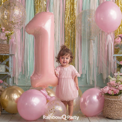 RainbowQ Party 1 Ballon Nummer 40 Zoll für Jungen oder Mädchen Groß Rosa 0-9 Folien-Mylar Großer 1 Zahlenballon Alles Gute zum 1. Geburtstag Party Jubiläumsdekorationen Zubehör