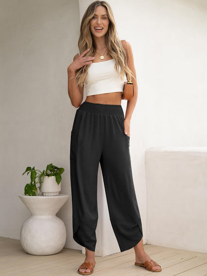 ANRABESS Womens Wide Leg Palazzo Capri Pants 2026 Summer Casual Loose High Waisted Lounge Flowy Cropped Beach Work Trousers