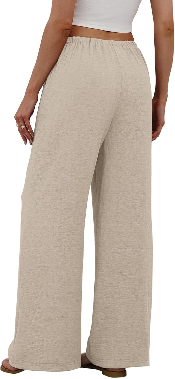 Sampeel Linen Pants Women Wide Leg Palazzo Pants Flowy Beach Vacation Clothes