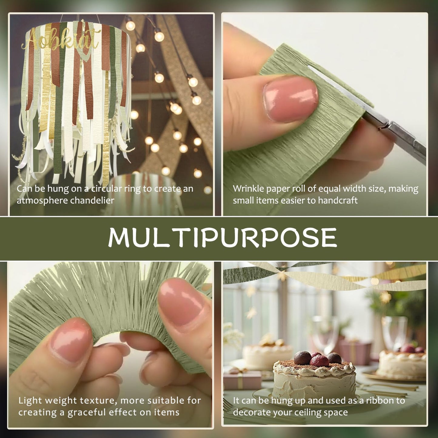 AOBKIAT Decoraciones para Fiesta de Bodas, 5 Rollos de Serpentinas de Papel Crepé Color Verde Oliva Caqui para Bodas Boho Verdes, Cumpleaños, Despedidas de Soltera/Bebé