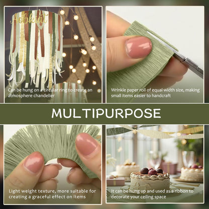 AOBKIAT Decoraciones para Fiesta de Bodas, 5 Rollos de Serpentinas de Papel Crepé Color Verde Oliva Caqui para Bodas Boho Verdes, Cumpleaños, Despedidas de Soltera/Bebé