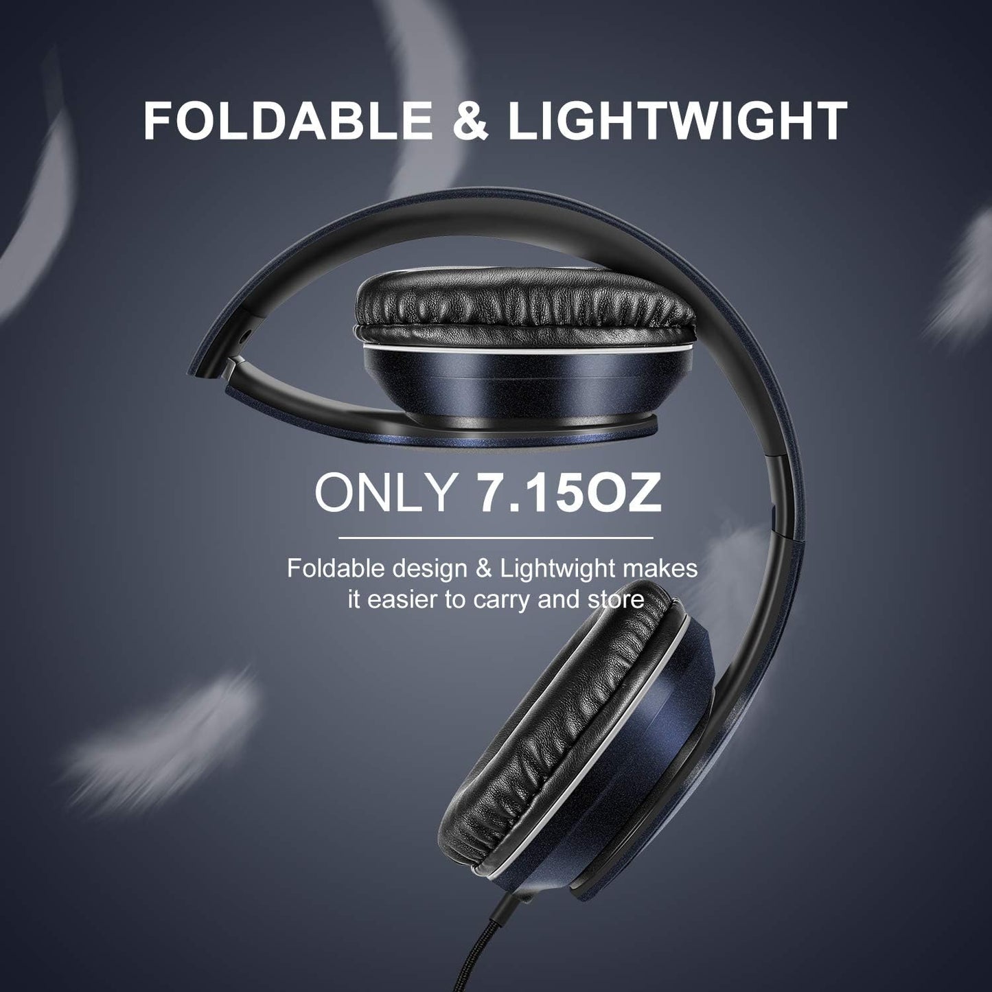 LORELEI X6 Over-Ear Kabelgebundene Stereo-Bass-Kopfhörer mit Mikrofon, Leicht, Faltbar & Portabel mit 1,45M Kabel ohne Verheddern für Smartphone, Tablet, MP3/4, Space Black