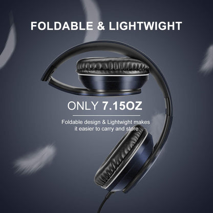 LORELEI X6 Over-Ear Kabelgebundene Stereo-Bass-Kopfhörer mit Mikrofon, Leicht, Faltbar & Portabel mit 1,45M Kabel ohne Verheddern für Smartphone, Tablet, MP3/4, Space Black
