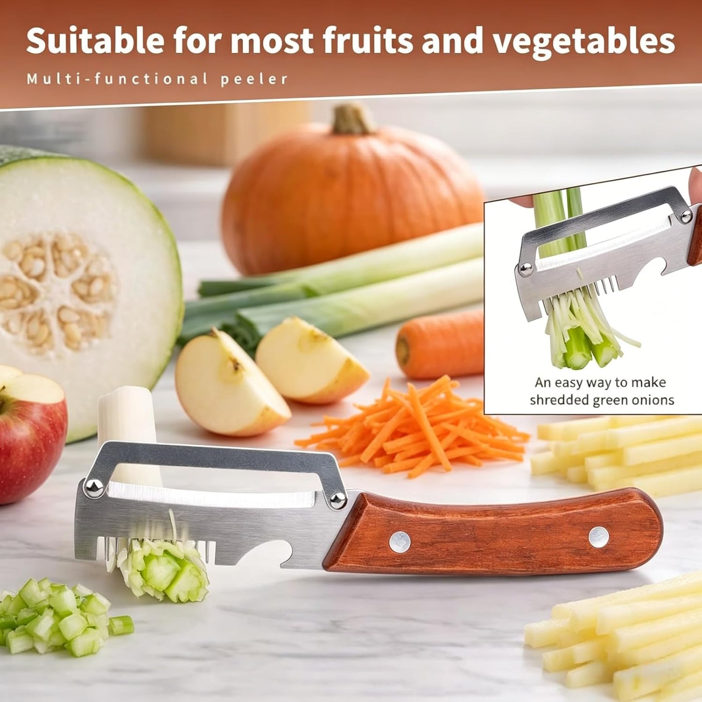 NEW Premium Vegetable Peeler with Wooden Handle and Bottle Opener