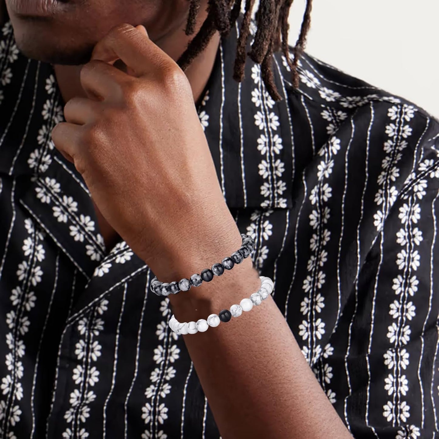 Tigerauge Armband für Herren 8MM Natursteinperlen Armband Set Stretch Lava Stein Armbänder Verstellbares Schwarzes Kristallperlenarmband für Herren Damen Geschenke