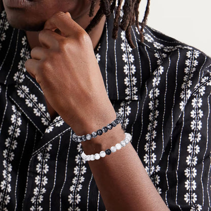 Tigerauge Armband für Herren 8MM Natursteinperlen Armband Set Stretch Lava Stein Armbänder Verstellbares Schwarzes Kristallperlenarmband für Herren Damen Geschenke