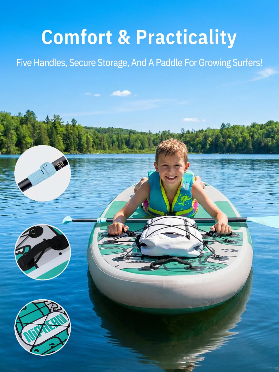 Niphean Inflatable Stand Up Paddle Board with SUP Accessories, Anti-Slip EVA Deck, 10’6’’ Inflatable Paddle Boards for Adults & Youth of All Skill Levels