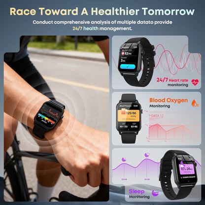Smartwatches für Damen und Herren, Smartwatch mit 120 Sportmodi, 1,83 Zoll HD-Display, Herzfrequenz-/Schlafmonitor, IP67 wasserdicht, Bluetooth-Anruf- und Musiksteuerung für iPhone/Android (Glänzend Schwarz)