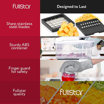Fullstar Gemüsehacker und Mandolinenschneider - Julienne-Schneider, Würfelschneider, Reibe für Lebensmittel, Gemüse, Zwiebeln, Gurken, Tomaten, Salat, Kartoffeln, Käse - Küchenutensilien & Gadgets (Kompakt 6-in-1, Weiß)