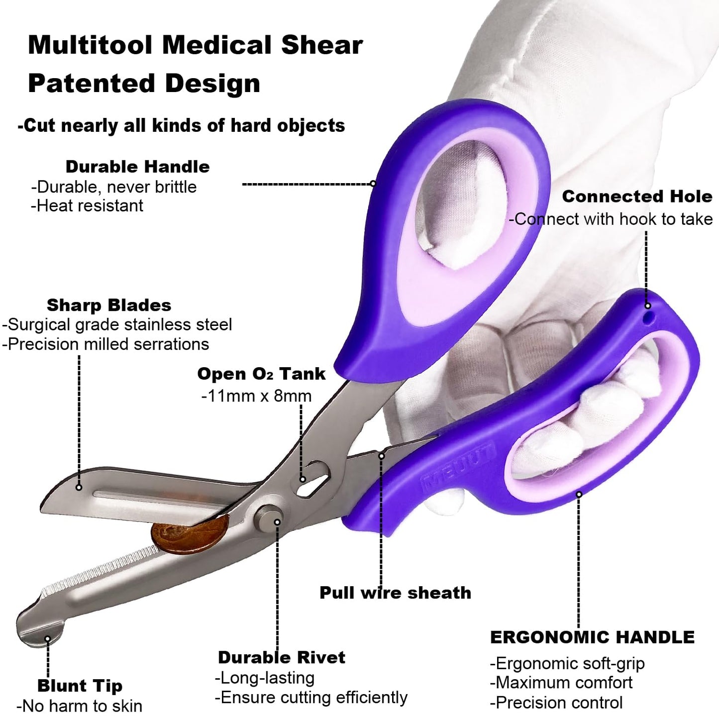 MEUUT 2 Pack Medical Scissors Trauma Shears for Left and Right Hand -Patented Bandage Scissors All Purpose with Non-Stick Blades, Surgical Grade Shears Stainless Steel EMT Scissors for Nurses EMT