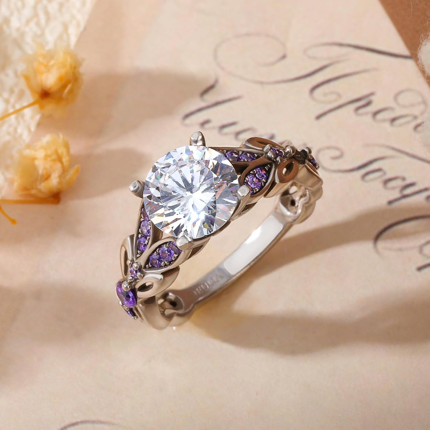 4.3 Carat Butterfly Ring 925 Sterling Silvers Crystal Ring Topaz Rings Bridal Rings Set for Women Wedding Engagement Promise With Jewelry Box