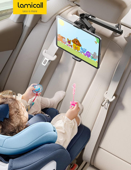 Lamicall Auto-Kopfstützenhalterung für Tablets – [Verlängerungsarm] Verstellbare iPad-Halterung für das Auto, Rücksitz, Must-haves für Roadtrips mit Kindern, 4,7-11" Tablet iPad Pro, Air, Mini, Galaxy, Fire, Schwarz