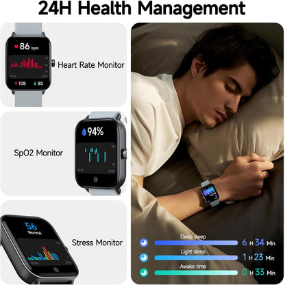 Smartwatch für Herren Damen (Anrufe entgegennehmen/tätigen), Alexa-Smartwatch kompatibel mit Android iOS, Fitness-Tracker mit Herzfrequenz-SpO2-Schlafmonitor, 1,8 Zoll HD DIY Zifferblatt Wasserdichte Uhr mit Bluetooth-Anruffunktion