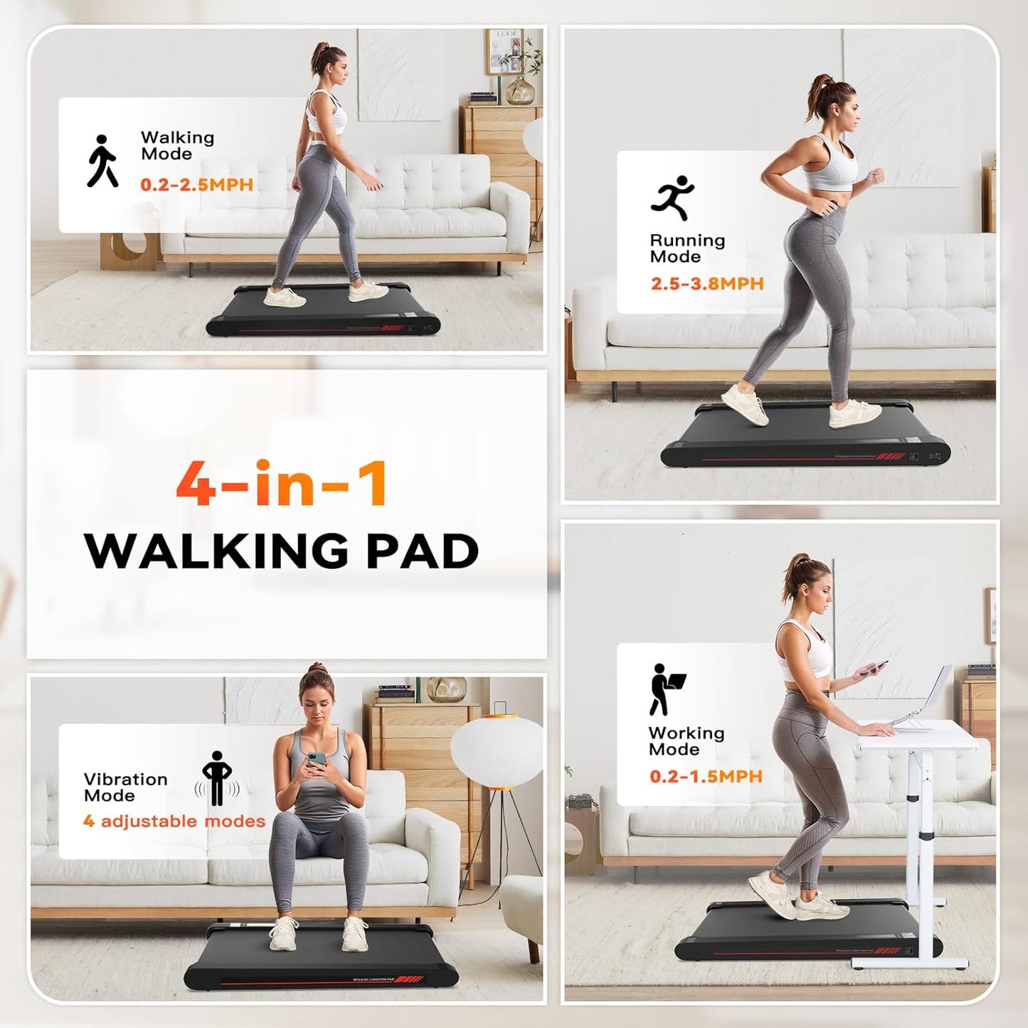 Sperax Walking Vibration Pad, 4 in 1 Treadmill, Walking Treadmill Pad for Home, Treadmills with Remote Control and APP