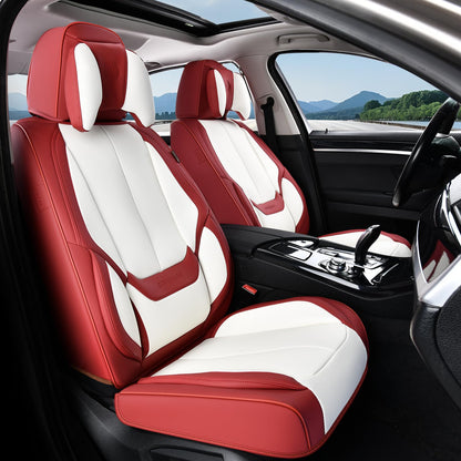Coverado Car Seat Covers 5 Pieces, Full Set Universal Seat Covers for Cars, Waterproof Nappa Leather Auto Seat Protectors with Head Pillow, Car Interiors Fit for Most Sedans SUV Pick-up Truck, Black