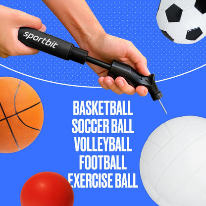SPORTBIT Ballpumpe für Sportbälle - Basketballpumpe, Volleyballpumpe, Fußballpumpe - Handpumpe für alle Sportbälle - Push & Pull Aufblassystem - Inklusive 5 Nadeln