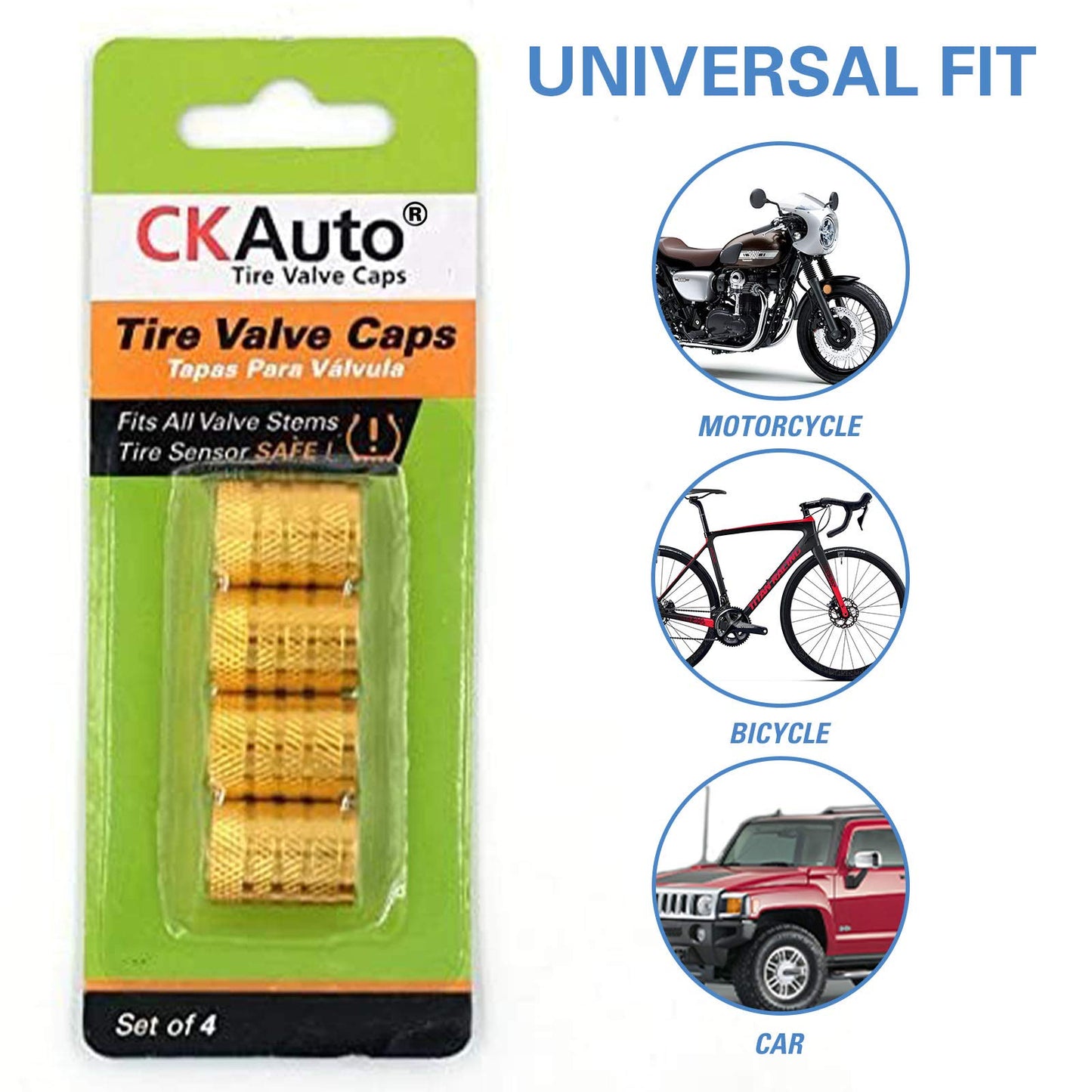 CKAuto Tire Valve Stem Caps, Black, 4 pcs/Pack, Anodized Aluminum Tire Valve Cap Set, Corrosion Resistant, Universal Stem Covers for Cars Trucks Motorcycles SUVs and Bikes