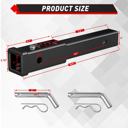 TYT Adjustable Truck Trailer Hitch for 2 inch Receiver, 6" Drop/Rise Tow Hitch with Dual Balls (2" & 2-5/16"), Compatible with Heavy-Duty Trailer Systems up to 20,000 lbs, Includes Hitch Tightener