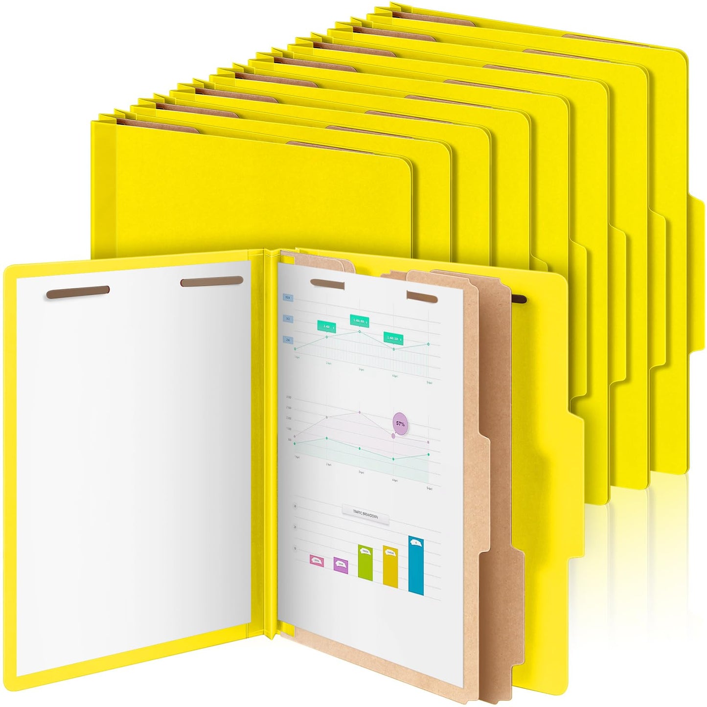 Skyygemm 24 Pcs Classification Folders Letter Size Bulk - 2 Dividers Pressboard File Folder with 3. 5 Inch Expansion, 2 Prongs Fastener, Heavy Duty Office File Organizer for Teacher Medical (Yellow)