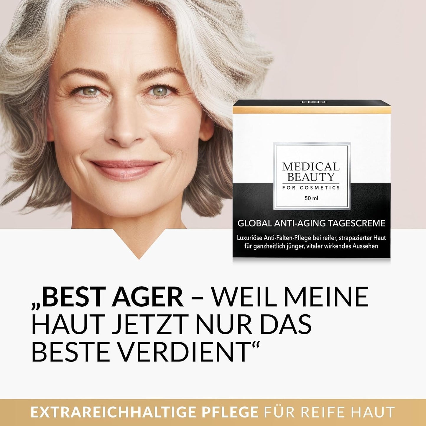 Medical Beauty® Global Anti-Ageing Day Cream Helps to Smooth Pronounced Wrinkles Immediate Effect with Lifting Effect Intensive Nourishing with Hyaluronic Acid for Mature Skin