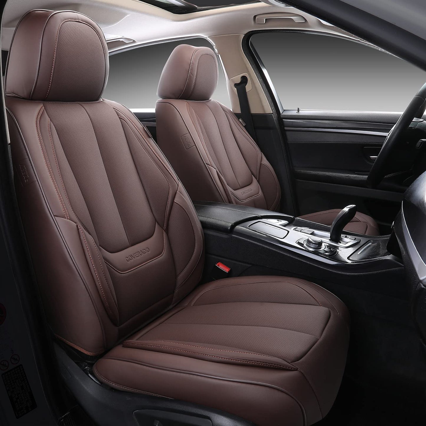 Coverado Car Seat Covers 5 Pieces, Full Set Universal Seat Covers for Cars, Waterproof Nappa Leather Auto Seat Protectors with Head Pillow, Car Interiors Fit for Most Sedans SUV Pick-up Truck, Black