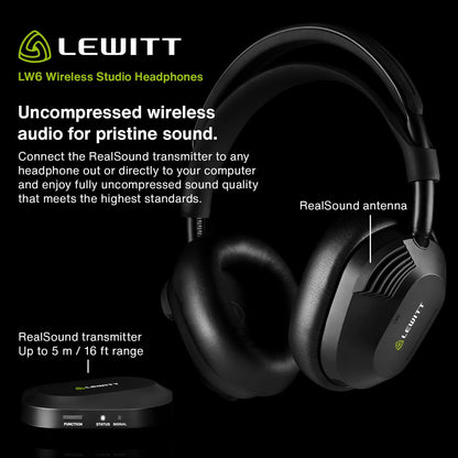 Lewitt LW6 Wireless Studio Headphones with Uncompressed, Ultra-Low Latency Audio and Premium Sound Quality - Ideal for Professional Mixing, Mastering, Monitoring, and Audio Recording.