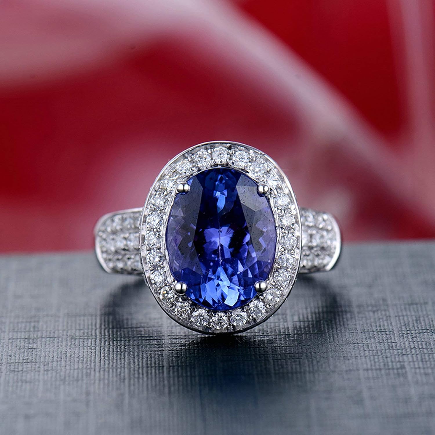 AmDxD 18K Gold Band Ring, Women Wedding Ring Band 3.8ct Oval Cut Blue Tanzanite with 1.22ct Diamond Birthday Gifts | Valentine Gifts