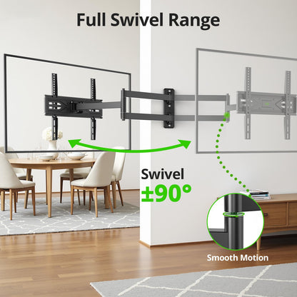 USX MOUNT Swivel TV Wall Mount for 26-60 Inch TVs up to 80 lbs, Single Articulating Arm, Full Motion TV Wall Mount Bracket with Swivel and Tilt, Max VESA 400x400mm