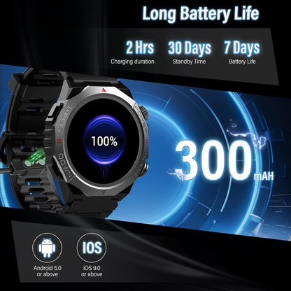 Militärische Smartwatch für Herren (Anrufe entgegennehmen/tätigen), 1,39 Zoll HD-Touchscreen Fitness Tracker mit Schlaf-/Herzfrequenz-/Blutsauerstoffüberwachung, 110+ Sportmodi, IP68 Wasserdichte Smartwatch für iPhone Android, Schwarz