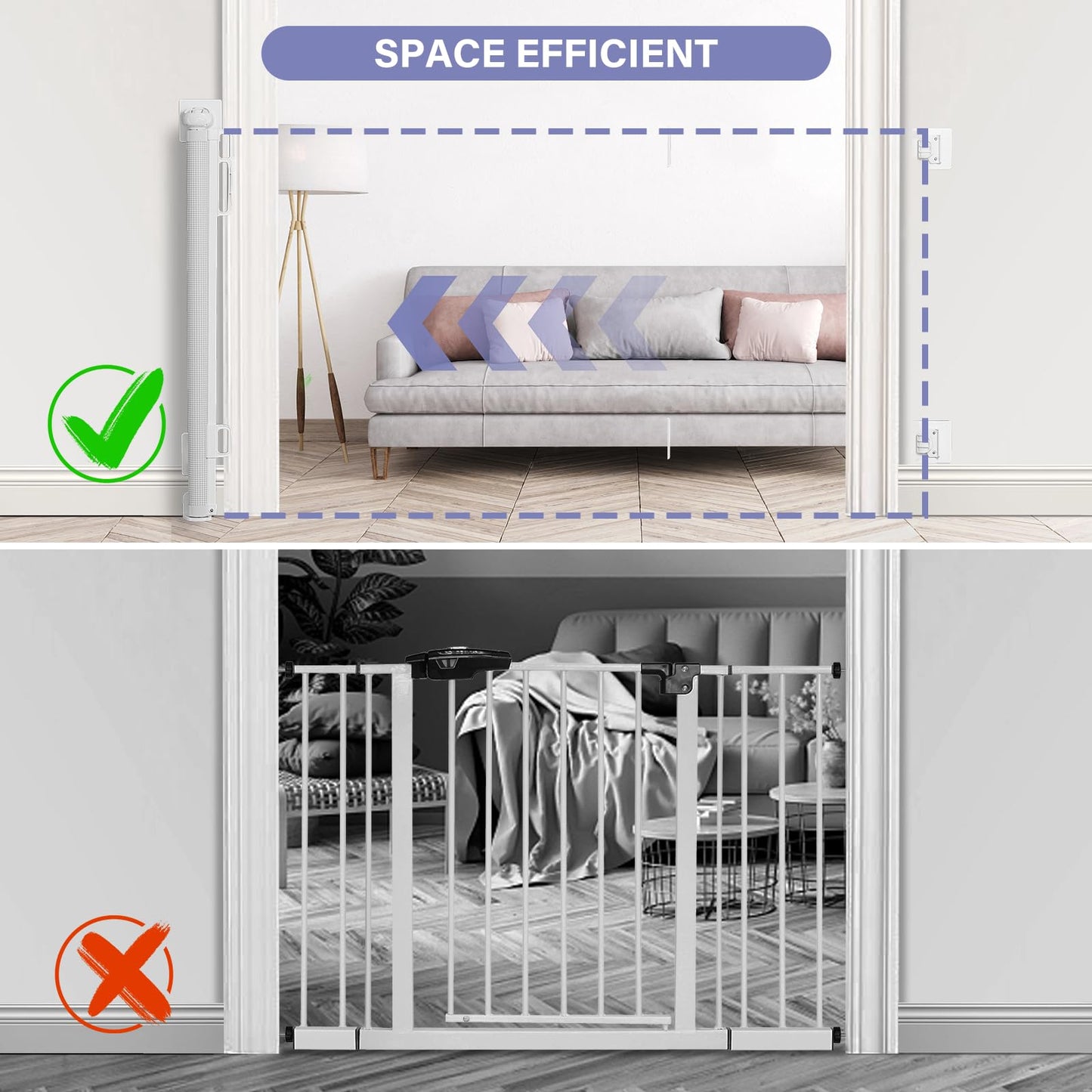 Retractable Baby Gates No Drilling, PRObebi Retractable Dog Gate for the House Extends to 54" Wide 33" Tall, Gates for Baby Indoor, Stair Gate for Outdoor, Staris, Hallways, Doorways, Deck, Porch