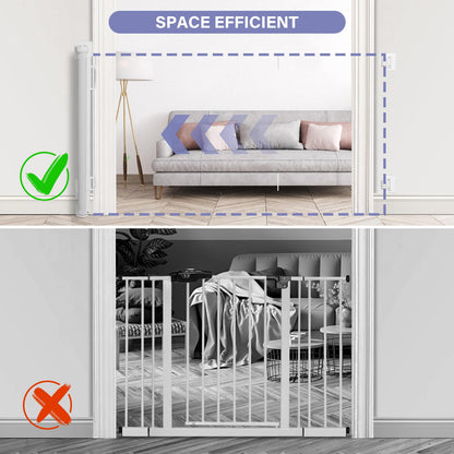 Retractable Baby Gates No Drilling, PRObebi Retractable Dog Gate for the House Extends to 54" Wide 33" Tall, Gates for Baby Indoor, Stair Gate for Outdoor, Staris, Hallways, Doorways, Deck, Porch