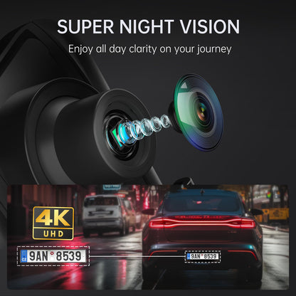 Veement 4K Rear View Mirror Camera, 10'' 4K Mirror Dash Cam with 1080P Backup Camera, Dash Cam Front and Rear for Car with Voice Control, 24H Parking Mode, Night Vision, 32GB SD Card Included