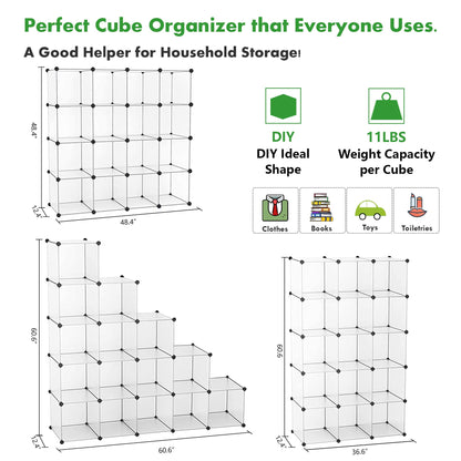 C&AHOME Cube Storage Organizer, 16-Cube Shelves Units, Plastic Storage Cubes, DIY Closet Organizer, Modular Closet Storage Shelves Ideal for Home, Bedroom, 48.4" L × 12.4" W × 48.4" H Black SUM3016H