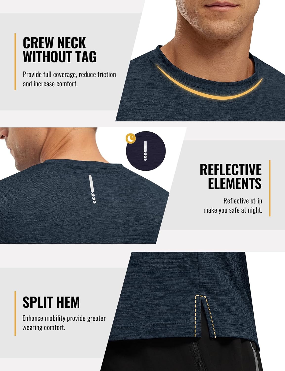 Rdruko Herren Kurzarm Trainingsshirts – Trockene Passform – Feuchtigkeitstransportierend – Für Laufen, Fitnessstudio, aktiven Sport