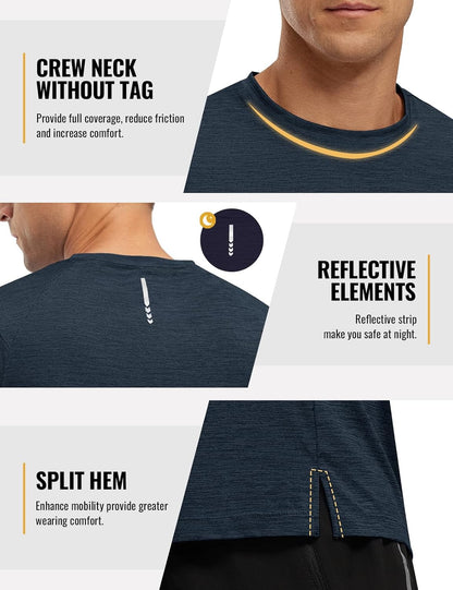 Rdruko Herren Kurzarm Trainingsshirts – Trockene Passform – Feuchtigkeitstransportierend – Für Laufen, Fitnessstudio, aktiven Sport