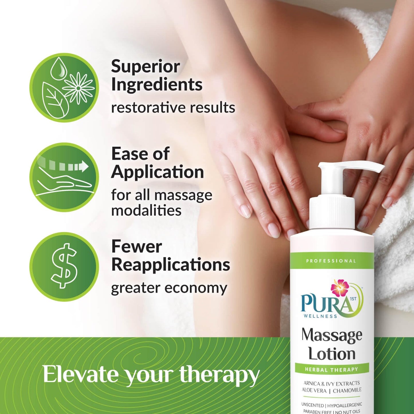 Herbal Therapy 1 Gallon Massage Lotion, Aloe Vera, Professional, Massage Therapy, Deep Tissue, Unscented, Hypoallergenic, Natural Ingredients, Skin Hydrating, Moisturizing, Muscle Relief