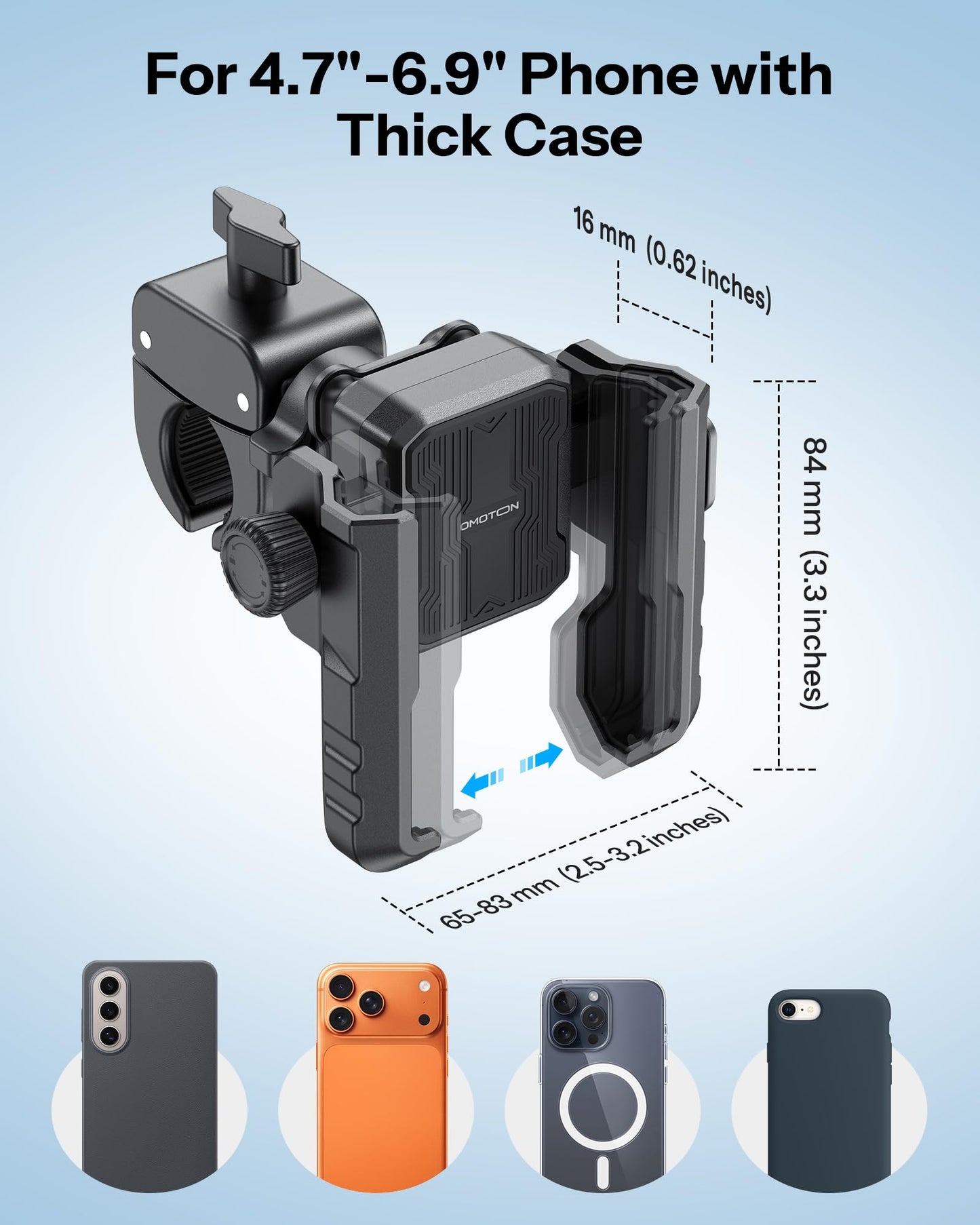 OMOTON BK01 Anti-Vibration Phone Mount, Quick Lock Shockproof Bike & Motorcycle Cell Phone Holder, Fits iPhone & Android for Riders on E-Bike, Stroller, Scooter, Fits Handlebars & Rearview Mirror