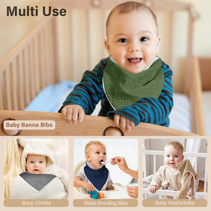 NISXABEBE Musselin-Baby-Lätzchen, 6er-Pack, Baby-Bandana-Spucktücher aus 100 % Baumwolle für Jungen und Mädchen, unifarbene Lätzchen für Spucken und Zahnen (Jungen)