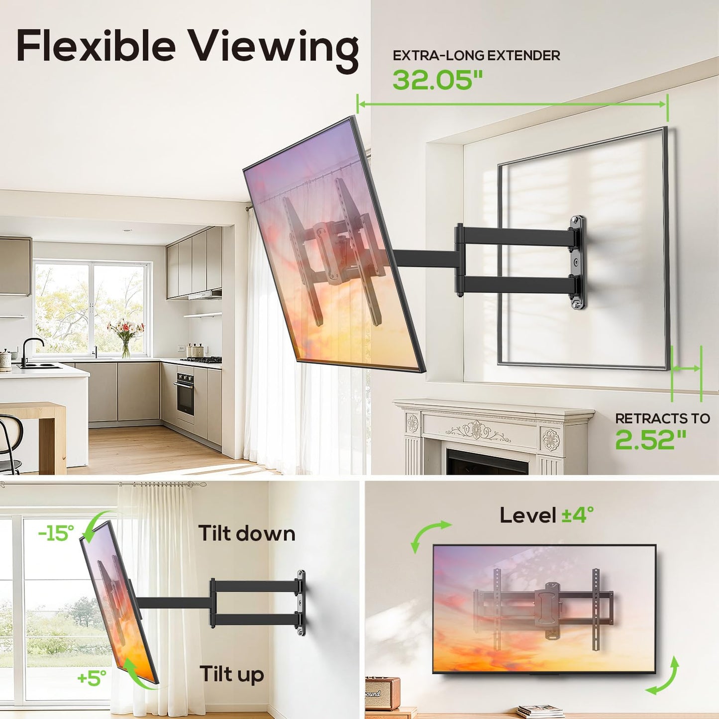 USX MOUNT Swivel TV Wall Mount for 26-60 Inch TVs up to 80 lbs, Single Articulating Arm, Full Motion TV Wall Mount Bracket with Swivel and Tilt, Max VESA 400x400mm