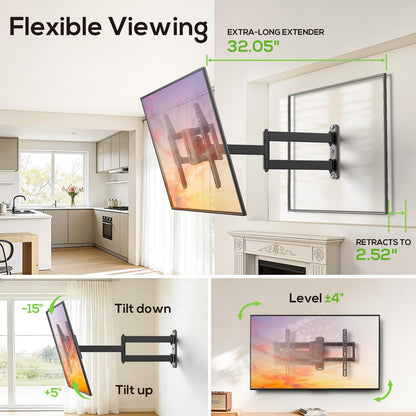 USX MOUNT Swivel TV Wall Mount for 26-60 Inch TVs up to 80 lbs, Single Articulating Arm, Full Motion TV Wall Mount Bracket with Swivel and Tilt, Max VESA 400x400mm