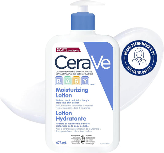CeraVe BABY Moisturizing Lotion, Gentle Skin Care for Face & Body with Ceramides, Hyaluronic Acid, Niacinamide & Vitamin E. Fragrance-Free, Paraben-Free, Dye-free. Sensitive skin, non-greasy, 473ML