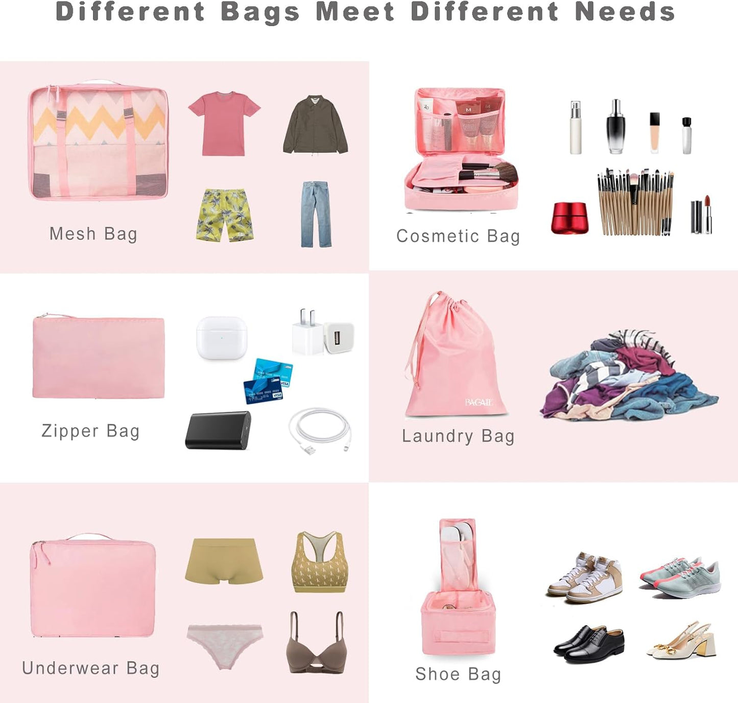 BAGAIL 8er Set Packwürfel Gepäckorganizer für Reisezubehör