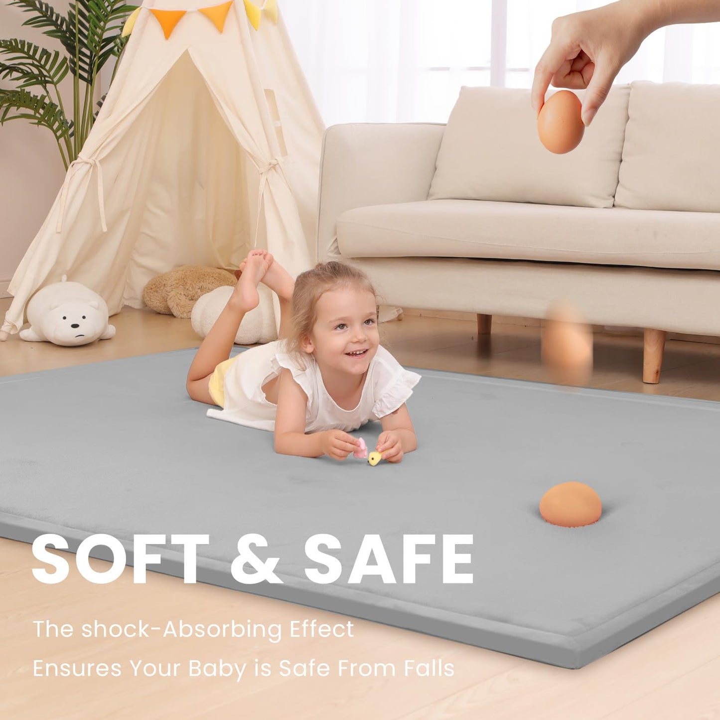 Huloo Sleep Ultra Soft Baby Spielmatte für den Boden, 3,3 cm dicke Elasti-Foam 127x127 cm Laufgittermatte für Kleinkinder, rutschfeste Rückseite, sicher zum Krabbeln und für die Bauchlage, Tatami-Stil (Dunkelgrau)