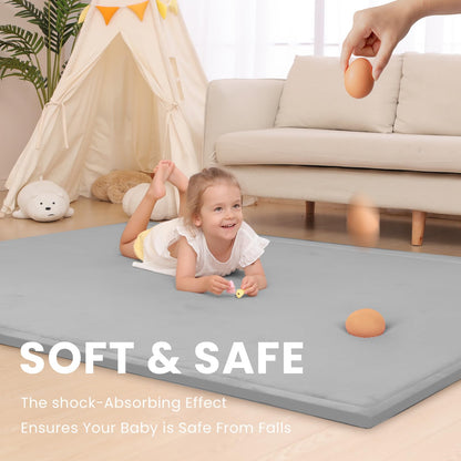 Huloo Sleep Ultra Soft Baby Spielmatte für den Boden, 3,3 cm dicke Elasti-Foam 127x127 cm Laufgittermatte für Kleinkinder, rutschfeste Rückseite, sicher zum Krabbeln und für die Bauchlage, Tatami-Stil (Dunkelgrau)