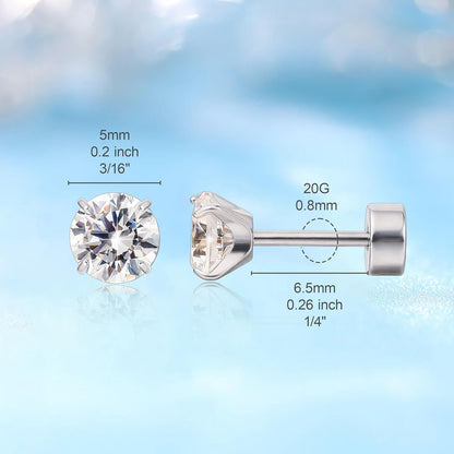 Limerenz Hypoallergene F136 Titan Schraub-Perlen-Ohrstecker (Flat Back Sleeper Earrings) Implantatqualität 20G Kleine Ohrstecker für empfindliche Ohren (5mm Perle)