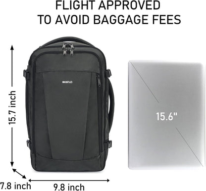 ECOHUB 16'' Reise-Rucksack Handgepäck Unterseat-Rucksack Persönlicher Gegenstand Flugzeug-Reisetasche mit 13 Taschen Handgepäck Flaschenhalter USB-Ladeanschluss Casual Daypack für Frauen Männer Schwarz