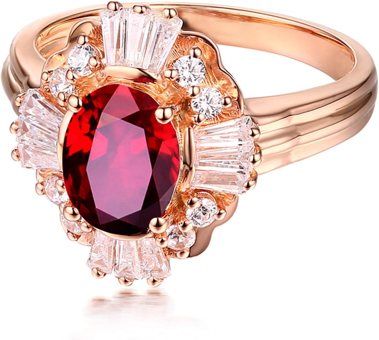 Aienid 18Ct Rose Gold Womens Ring Custom Oval Ruby Flower Shape with Diamond Wedding Rings for Women