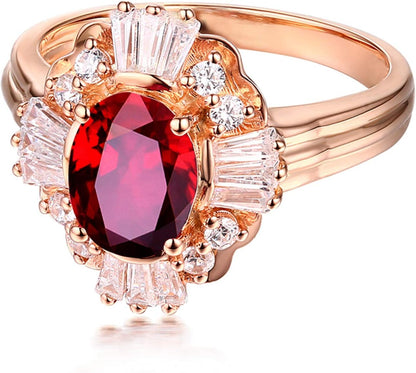 Aienid 18Ct Rose Gold Womens Ring Custom Oval Ruby Flower Shape with Diamond Wedding Rings for Women